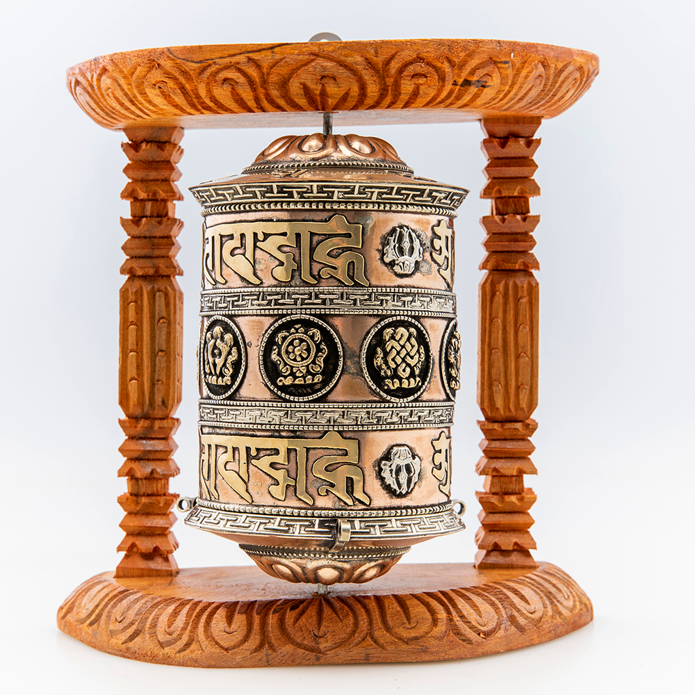 Prayer Wheel with Natural Wood Frame