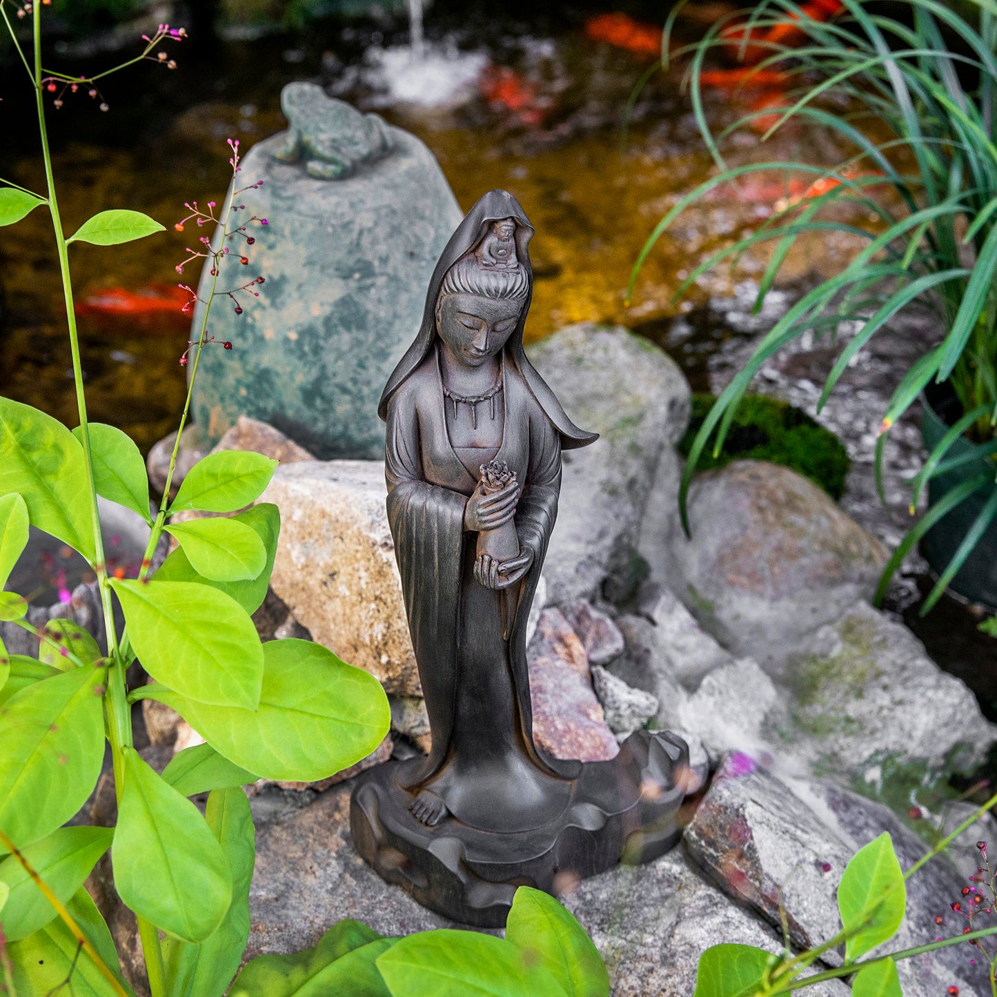Kuan Yin with Vessel and Lotus Statue