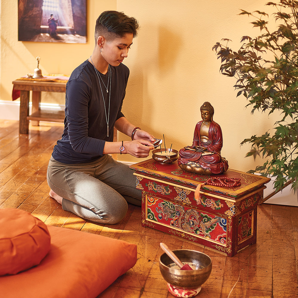 Hand Carved Tibetan Puja Meditation Shrine Table