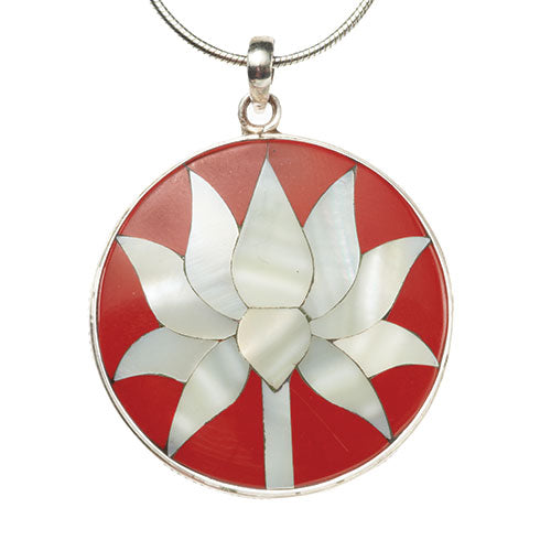 Coral and Mother of Pearl Lotus Pendant