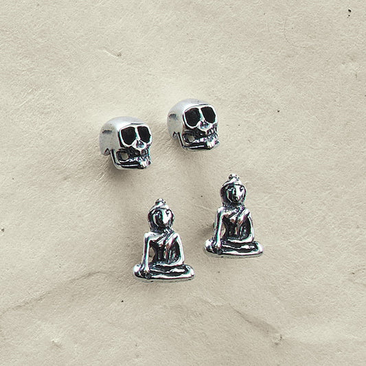 Tiny Buddha and Skull Earring Set