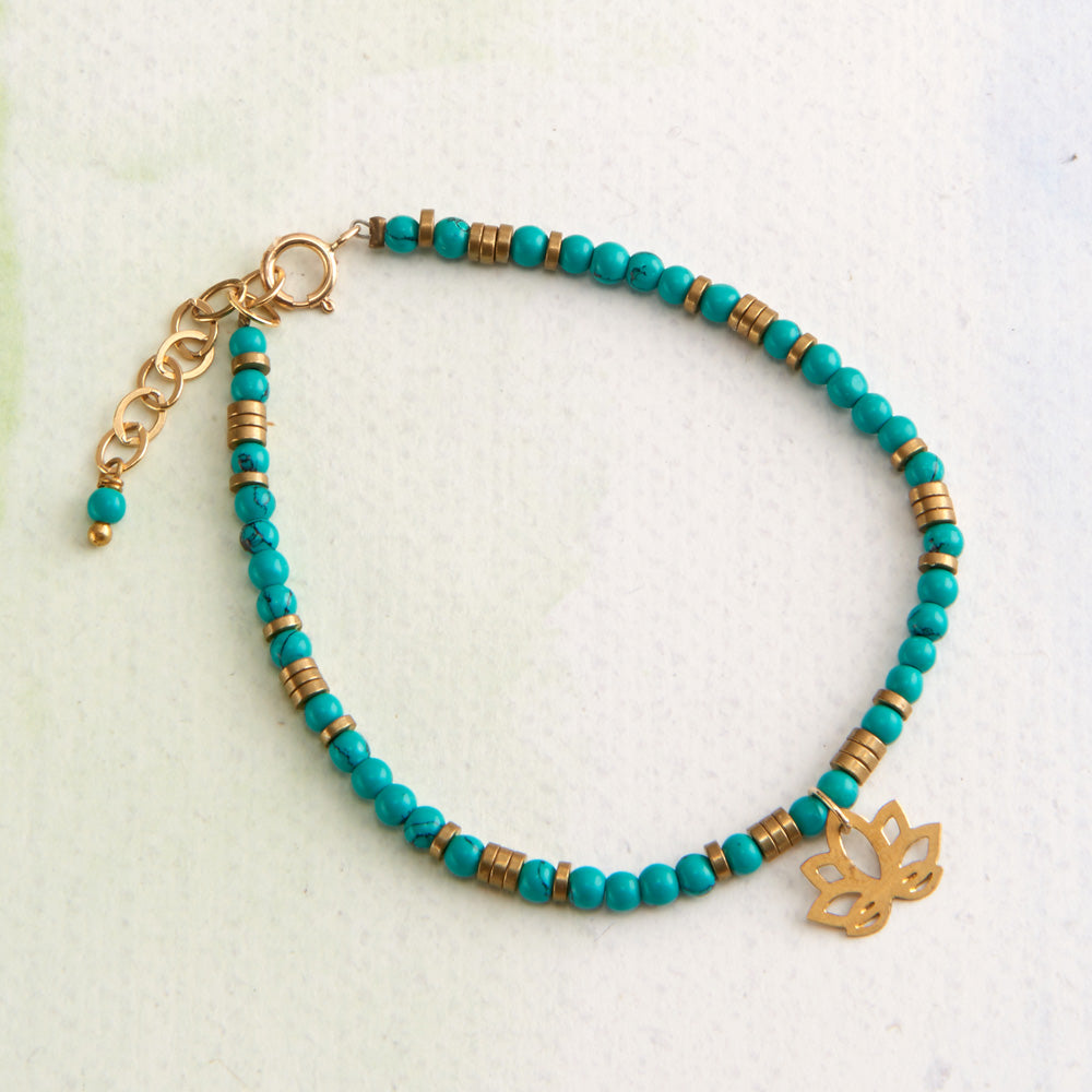Joyful Lotus Charm Turquoise Howlite Bracelet