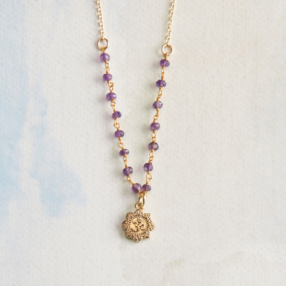 Vermeil and Amethyst Om Yoga Necklace