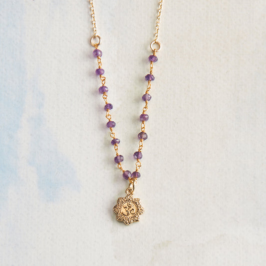 Vermeil and Amethyst Om Yoga Necklace