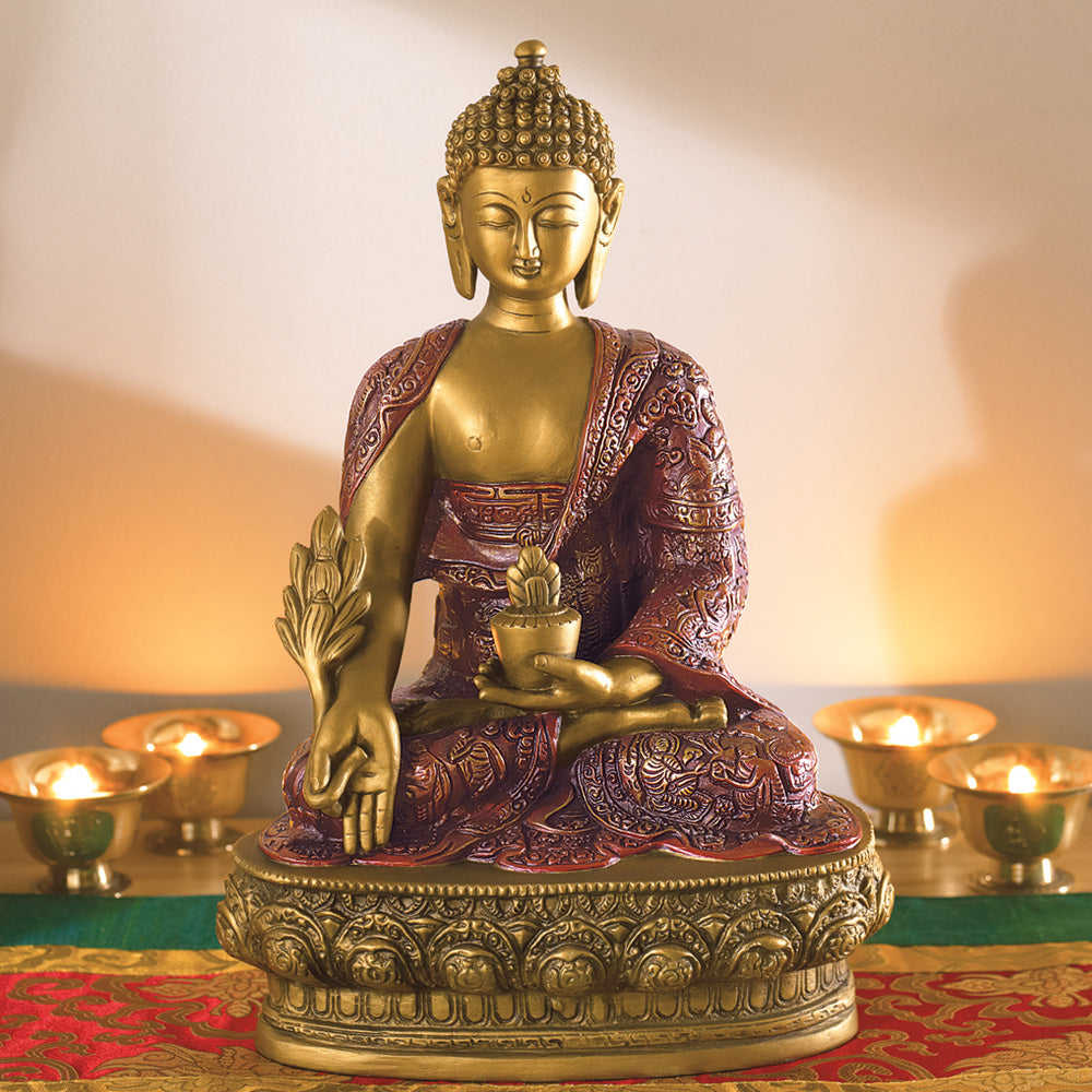 Hand Painted Medicine Buddha Statue, 12"